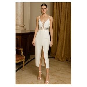 David Koma White Mirror Lace-Up Midi Dress Bridal Formal Sleeveless NWT US8